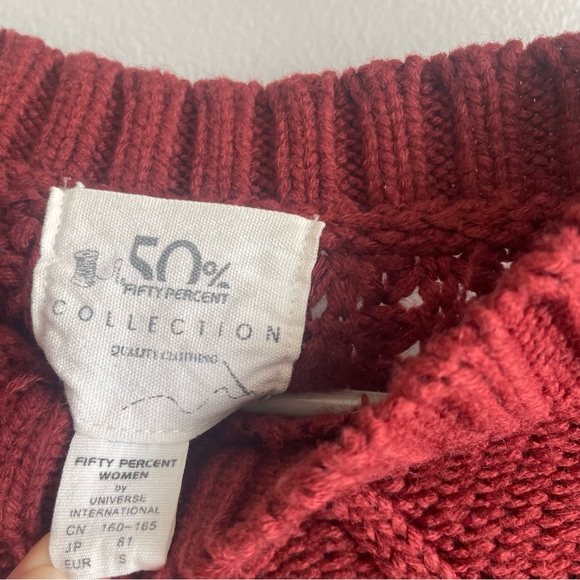 Imported Korean Red Knit Sweater with Drop Shoulders - Picture 4 of 6